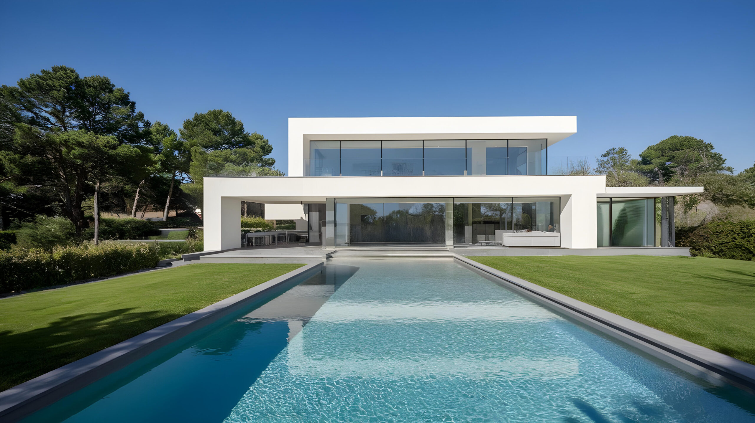 modern villa with pool landscaping